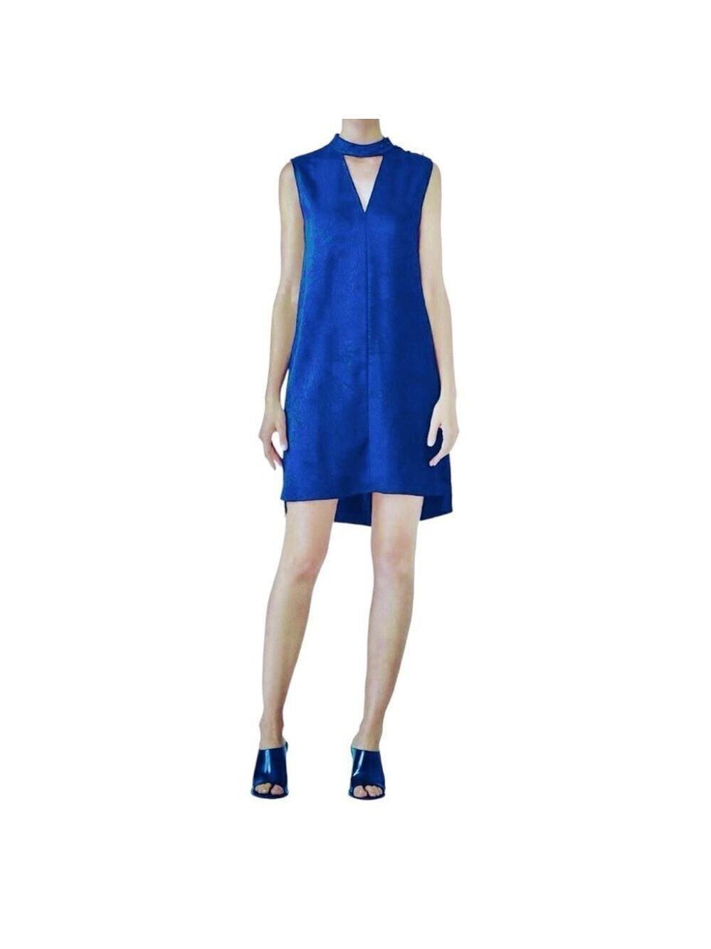 ** Derek Lam 10 Crosby Bright Blue Sleeveless Shift Dress w/ Cut Out Collar US 6